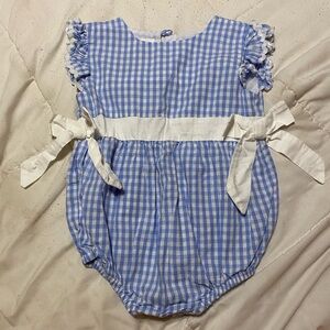 Light Blue and White Gingham Baby Romper